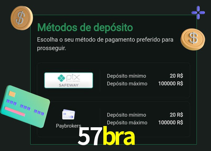 O cassino 57bra oferece uma grande variedade de métodos de pagamento